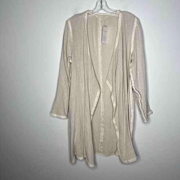Soft Surroundings Open Front Textured Cardigan Womens Medium Beige Cotton Knit - Picture 6 of 14